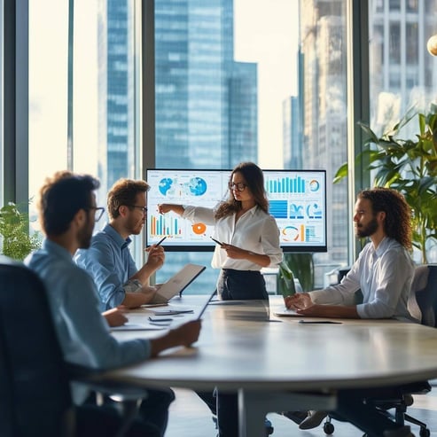 A sleek, modern office space filled with natural light